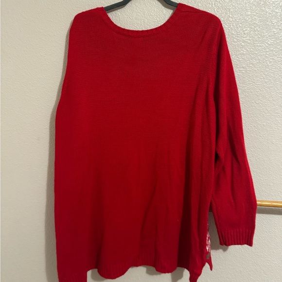 Red Women's Sweater with Festive Llama Design - Picture 3 of 3